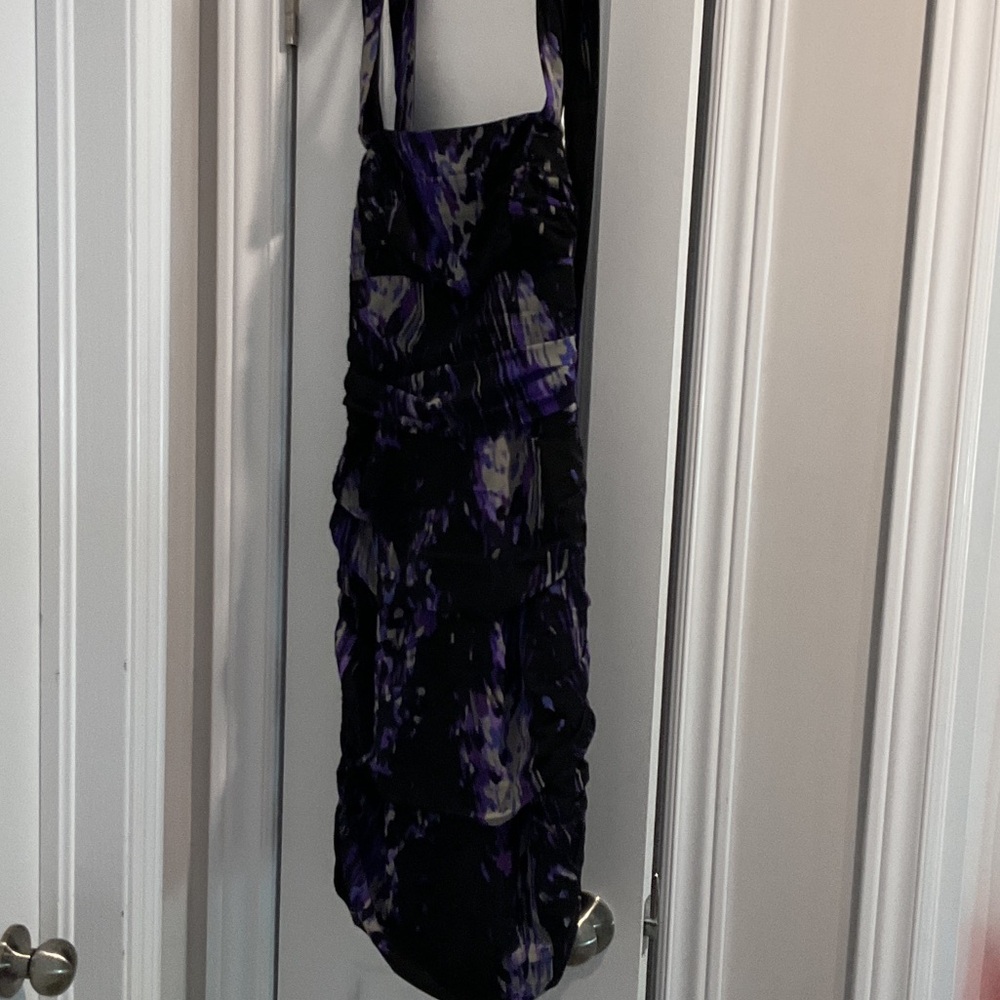 le chateau Purple and Black Ruched Midi Dress